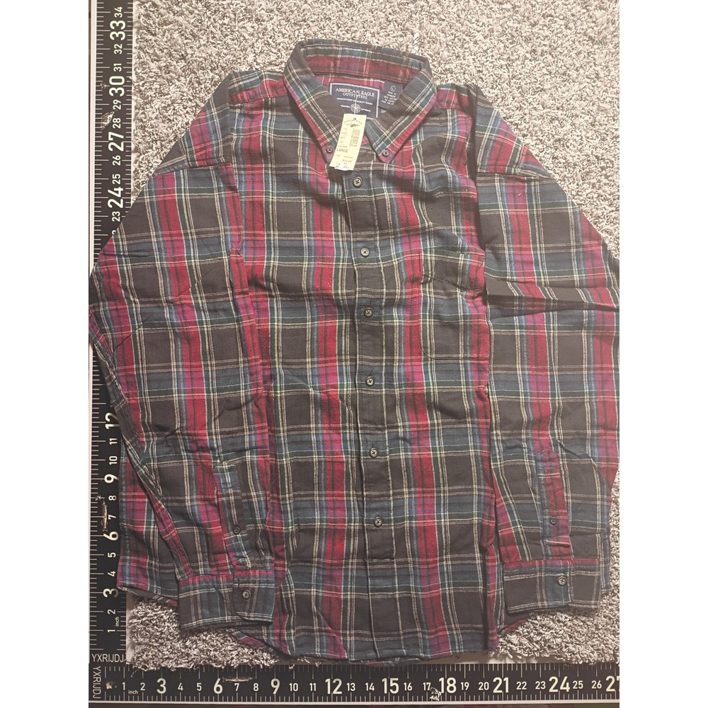 American Eagle Outfitters Mens Large Plaid Flannel Shirt Red Navy Blue NWT